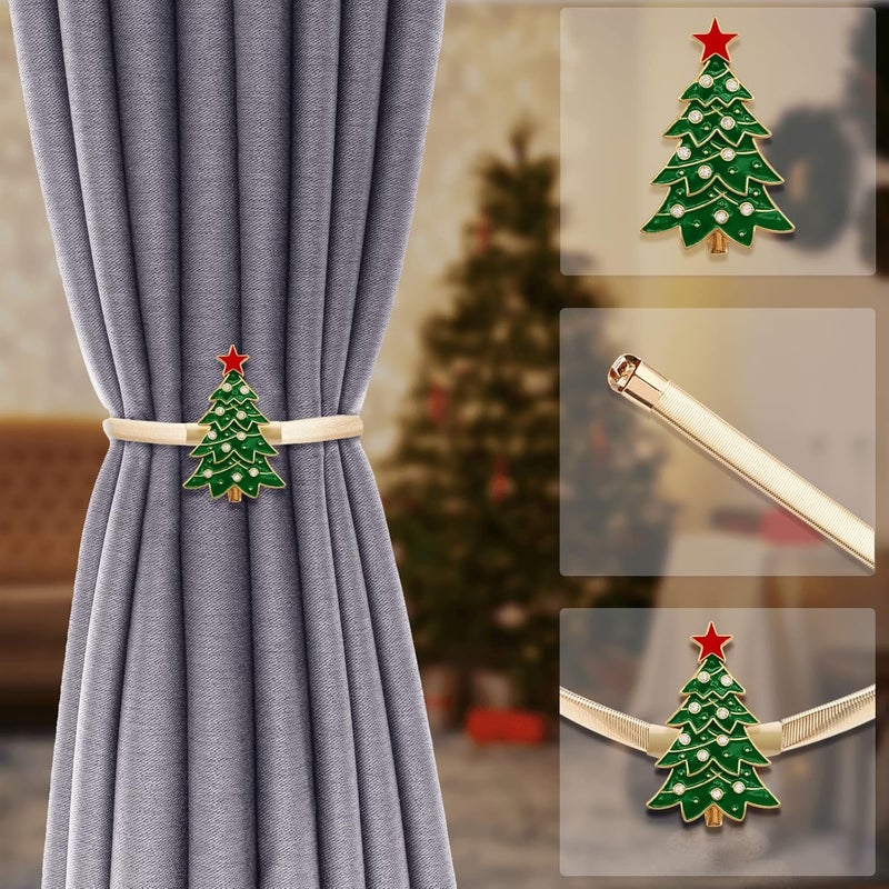 LLPMutu 4 Pack Christmas Curtain Tieback Buckle Aluminum Alloy Spring Design Curtain Holdback Carving Design Christmas Curtain Ties for Drapes Curtain Ties Backs Modern Style Curtain Holdback Decor (Tree) - Image 5